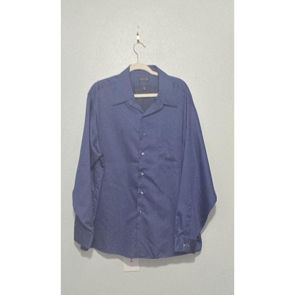 Arrow Mens 18.5 36/37 Dress Shirt Blue Santeen Wrinkle Free Big & Tall 2XL LS